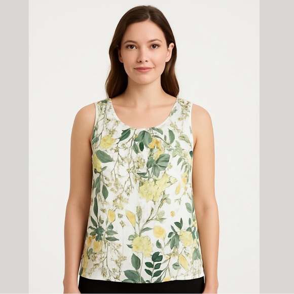 Classiques Entier Tops - Classiques Entier Floral Sleeveless Silk Blouse - White and Yellow